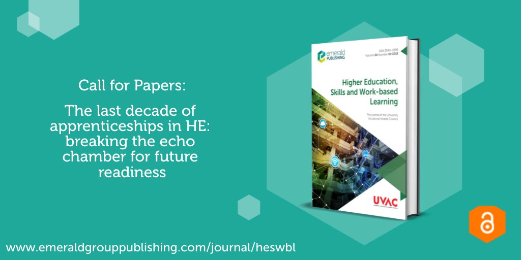 📢 Call for Papers! Higher Education, Skills and Work-based Learning is accepting submissions for its Open Access Special Issue on Apprenticeships in HE. Deadline for submissions: 31 May 2025. 
Find out more: bit.ly/4bcFiq3