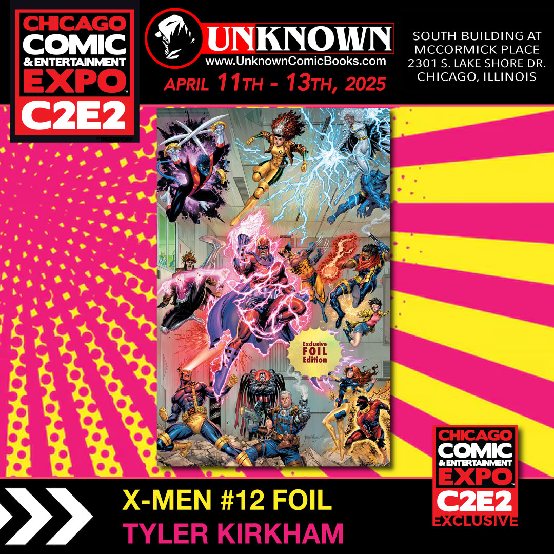 Unknown_Comics's tweet photo. ✨ Enter the Danger Room! ✨ Tyler Kirkham's X-MEN #12 Foil Danger Room variant is a dazzling addition to any collection! Shine bright at Booth 533 (Tyler Kirkham) and BOOTH 627 at C2E2 2025! #C2E2 #XMen #TylerKirkham #FoilCover #Marvel #UnknownComics https://t.co/CpQzxY3DLk