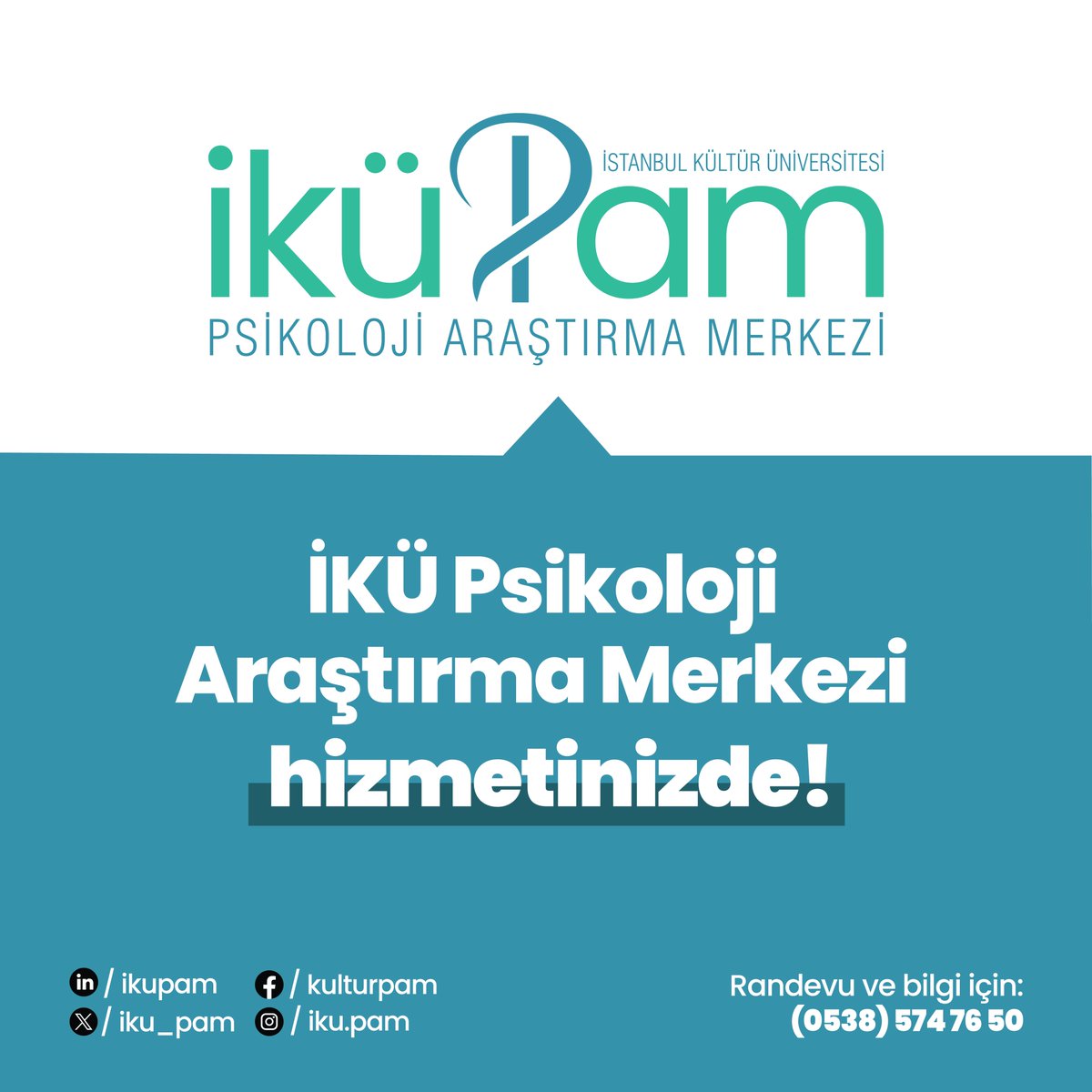 İstanbul Kültür Üniversitesi Psikoloji Araştırma ve Uygulama Merkezi (iküPam) hizmete girdi!

Detaylı bilgi ve randevu için: ikupam.com