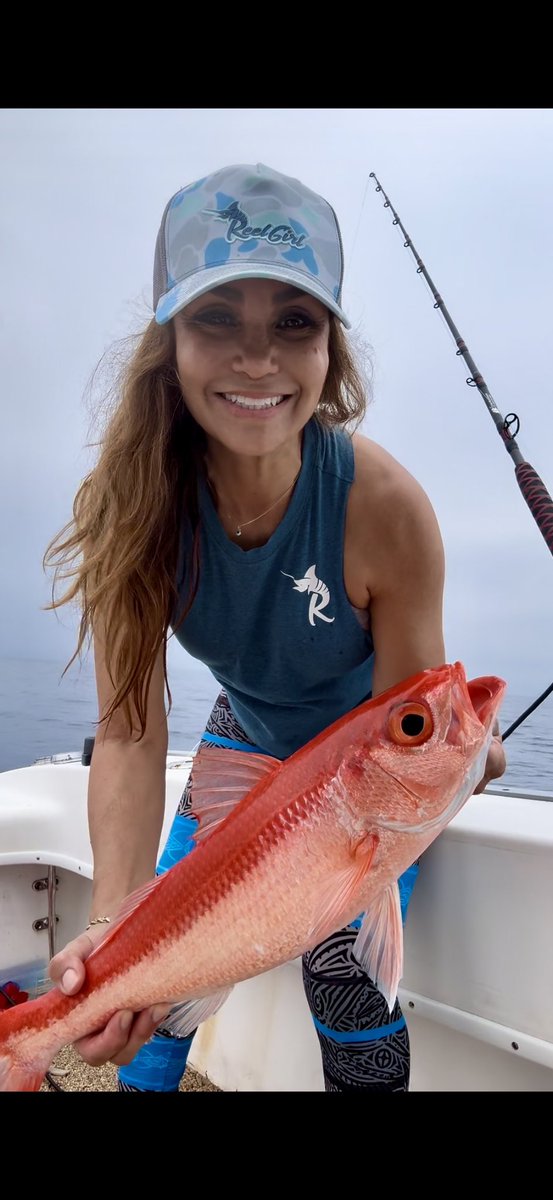 reelgirlco's tweet photo. Have yall caught a #QueenSnapper yet? This gorgeous fish is found when #deepdropping and we used squid as bait which it loves! @Sara_Salt_ is wearing our Jig #tank in Teal and Saltwater Embroidered patch #hat. #ladiesapparel #FishingGirls #athleisurewear #ofshore https://t.co/zu2VDPQL5v