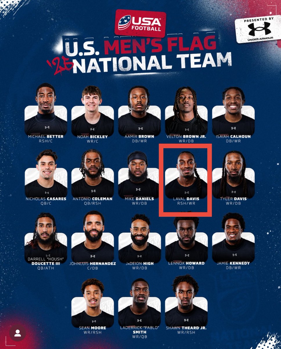 Marcel Robinson (@marcelasjax) on Twitter photo Laval Davis from <a href="/sandalwoodathl1/">sandalwoodathletics</a> lands on the menās <a href="/USNFT/">U.S. National Football Team</a> team for the fourth time.
No lie, heās probably the fastest flag football player that Iāve ever seen with my own two eyes. Laval Davis from <a href="/sandalwoodathl1/">sandalwoodathletics</a> lands on the menās <a href="/USNFT/">U.S. National Football Team</a> team for the fourth time.
No lie, heās probably the fastest flag football player that Iāve ever seen with my own two eyes.