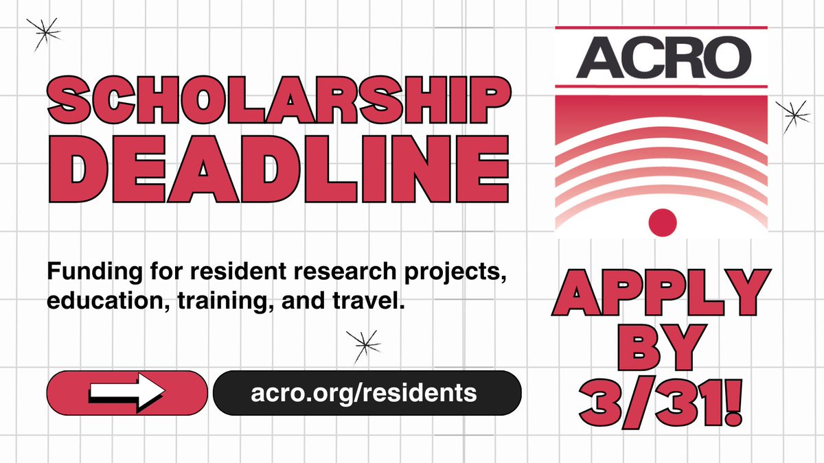 ACRO - American College of Radiation Oncology (@acroradonc) on Twitter photo The deadline to apply for an <a href="/ACROresident/">ACROresident</a> Heidelberg Ion Therapy (HIT) Center Elective Scholarship &Global Radiation Oncology Workforce (GROW) Scholarship is just a few days away! Share with your residents & make sure they apply by March 31 at acro.org/residents! The deadline to apply for an <a href="/ACROresident/">ACROresident</a> Heidelberg Ion Therapy (HIT) Center Elective Scholarship &Global Radiation Oncology Workforce (GROW) Scholarship is just a few days away! Share with your residents & make sure they apply by March 31 at acro.org/residents!