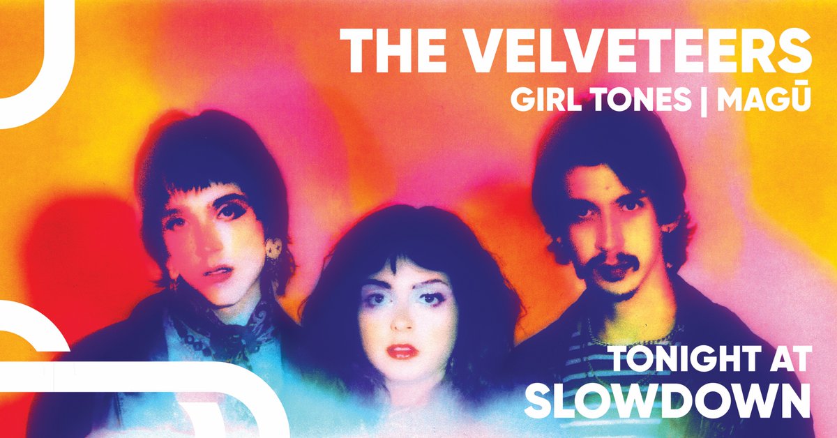 Garage-rock trio <a href="/TheVelveteers/">The Velveteers</a> will return tonight for a Front Room barnburner! <a href="/GirlTones/">GirlTones</a> and Magū will be opening this installment of the "Million Knives Tour". Doors open at 7pm and music starts at 8pm. Tickets are almost gone, snag yours now! 🎸

TIX: theslowdown.com/events