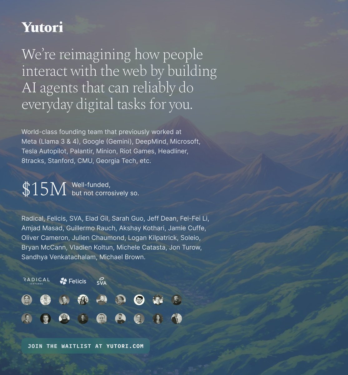 yutori_ai's tweet image. We are building AI agents that can reliably do everyday digital tasks for you on the web — from simple ones like ordering groceries or tracking campground reservations to more complex ones like planning and coordinating a group trip.
Towards an AI chief-of-staff for everyone.