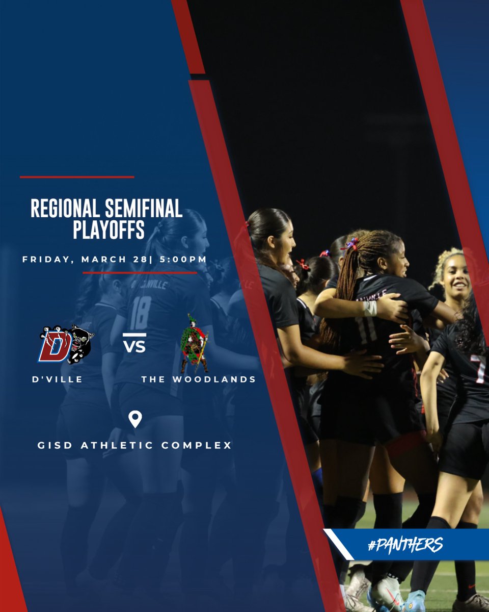 Duncanville ISD Athletics (@pantherssports) on Twitter photo UIL 6A DI Girls ⚽️ Regional Semifinal
<a href="/DHS_G_Soccer/">Duncanville High School Girls Soccer</a> v The Woodlands
📅March 28
⏲️5:00pm
🏟️ Georgetown ISD Athletic Complex
🎟️georgetownisd.org/departments/at… UIL 6A DI Girls ⚽️ Regional Semifinal
<a href="/DHS_G_Soccer/">Duncanville High School Girls Soccer</a> v The Woodlands
📅March 28
⏲️5:00pm
🏟️ Georgetown ISD Athletic Complex
🎟️georgetownisd.org/departments/at…