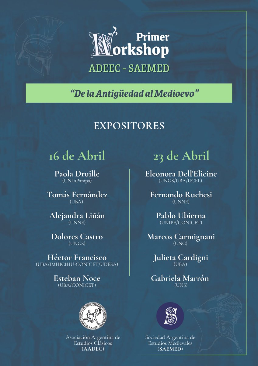 aadec_arg's tweet photo. PRIMER WORKSHOP AADEC-SAEMED 
"𝘋𝘦 𝘭𝘢 𝘈𝘯𝘵𝘪𝘨ü𝘦𝘥𝘢𝘥 𝘢𝘭 𝘔𝘦𝘥𝘪𝘰𝘦𝘷𝘰"  

📅 16 y 23 de abril  
⏰ 15 a 19 h (ARG) | Virtual
✔️La actividad es libre y gratuita
✔️ Certificado de asistencia

Inscripción: https://t.co/LPkDH3bG8R https://t.co/lLF9prtcii
