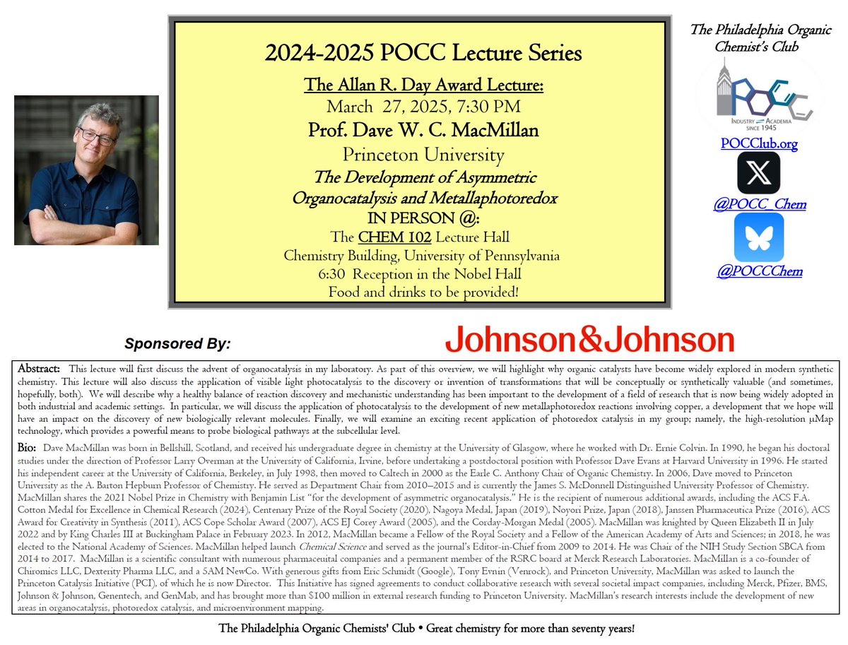 POCC_Chem's tweet image. Tonight’s the night! Come join us for an exciting seminar with Nobel laureate Prof . Dave MacMillan!
Please note the room location change!