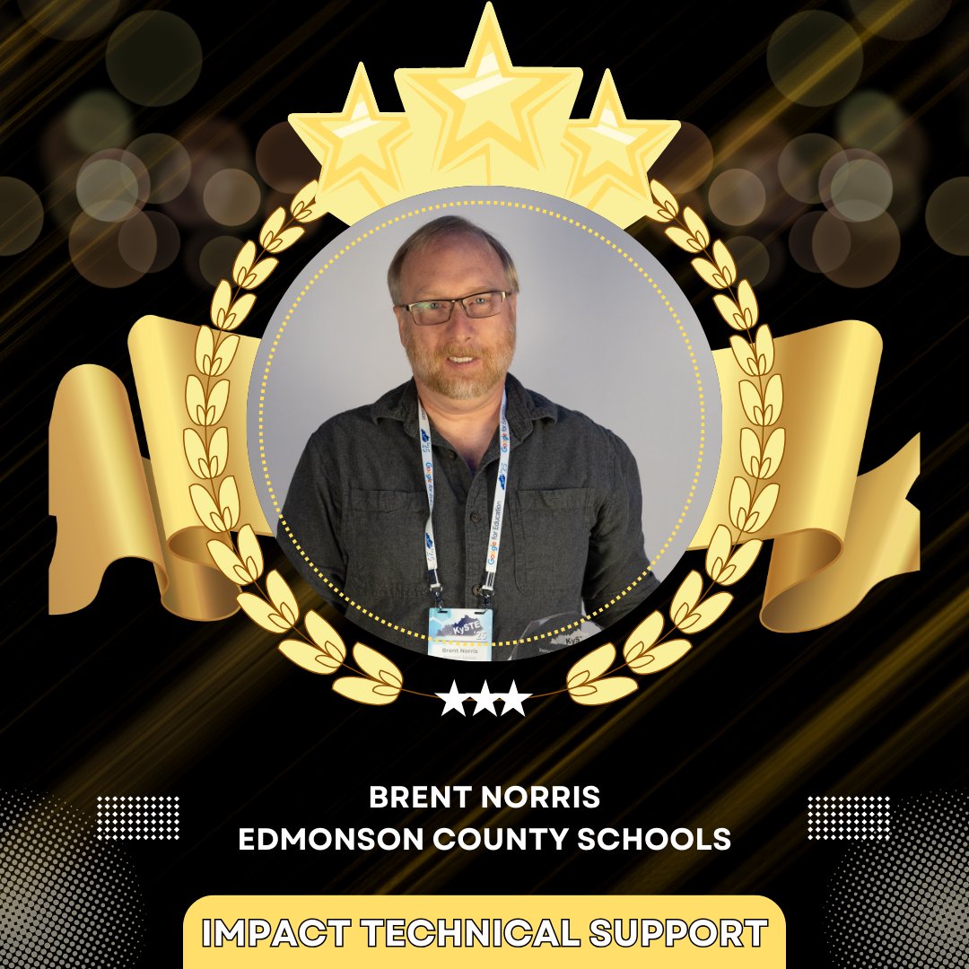 🎉 Congrats to Brent Norris, our Technical Support Award winner! For over 20 years, he’s been a tech backbone for Edmonson County Schools. His leadership in KySTE has strengthened tech support across KY. Well-deserved recognition! 🔧👏 #KySTE #KAST