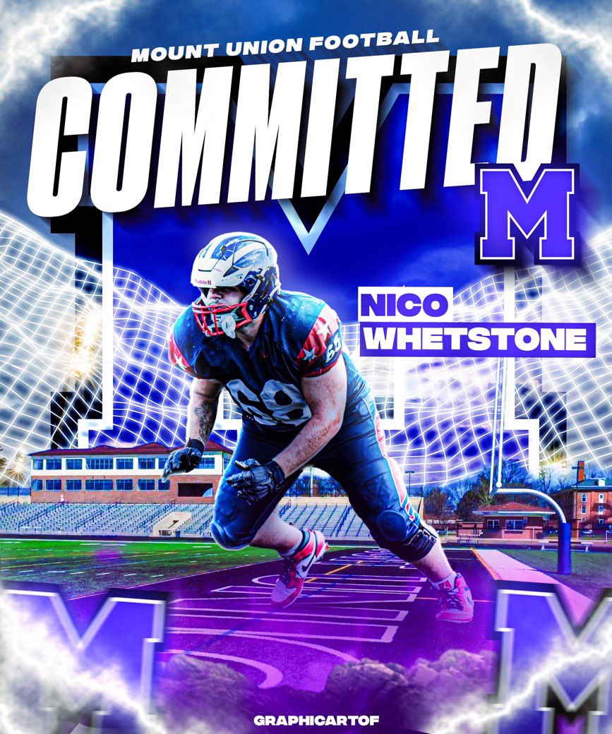 After a great visit and talk with <a href="/CoachGeoffDartt/">Geoff Dartt</a> &amp; <a href="/Coach_allendl/">Dan Allen</a> I am blessed to announce my Official Commitment to <a href="/MountUnionFB/">Mount Union Football</a> ! I am so thankful y for everyone who has helped me through my journey and has stuck by my side. I am grateful for the opportunity.⚔️💜