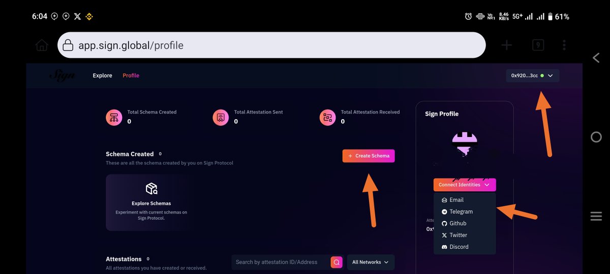 TheMaran's tweet photo. 1/ Create Schema

⭕✨ Go to: https://t.co/cLKQKAHshU

➖ Connect EVM wallet

➖ Click "Connect identities"

➖ Connect all accounts

➖ Click " Create Schema"

➖ Set a name & discription

➖ Click "Next"

➖ Select a name & select "Boolean"

➖ Click "Next"

➖ Click "Create schema"

➖ Approve and sign in wallet

👉 This task doesn't guarantee you'll receive a SIGN Airdrop.