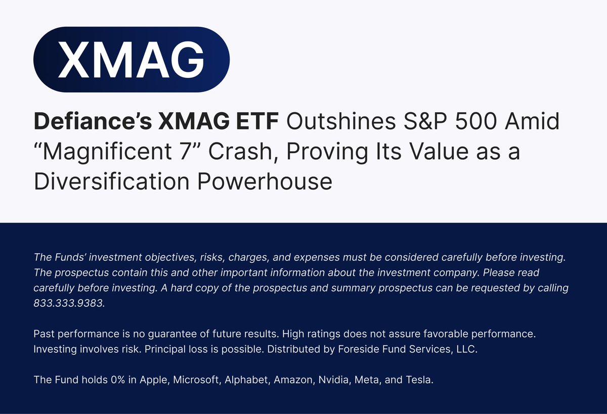 Defiance ETFs, a trailblazer in innovative exchange-traded funds, is proud to spotlight the stellar performance of the Defiance Large Cap Ex-Magnificent Seven ETF (XMAG)​, which has outpaced the S&amp;P 500 in 2025 as the so-called “Magnificent 7” tech giants - Apple, Microsoft,