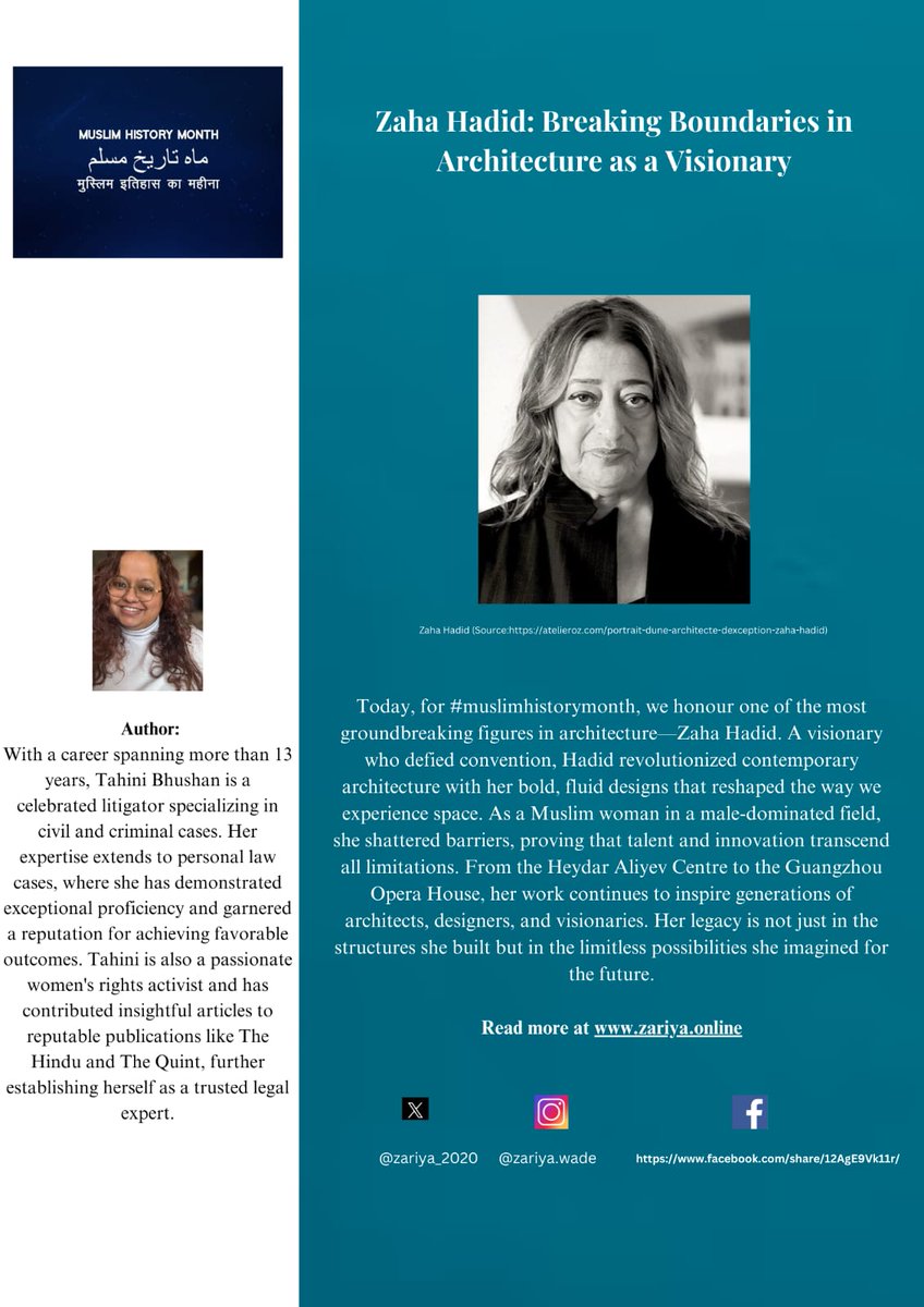 How many of us have heard of Zaha Hadid? A Muslim woman architect born in Iraq, who revolutionised the world of architecture with her ground breaking designs and architectural marvels? thank you <a href="/wakil_saheeba/">wakil sahiba</a> Read more at zariya.online/zaha-hadid-bre…