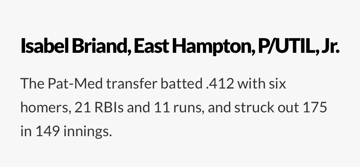 Izzy made Newsday’s top 100 for the second consecutive year. Go <a href="/izzy_briand/">Izzy Briand 🥎</a> !!  We are so proud of you!! 💪🥎❤️

newsday.com/sports/high-sc…