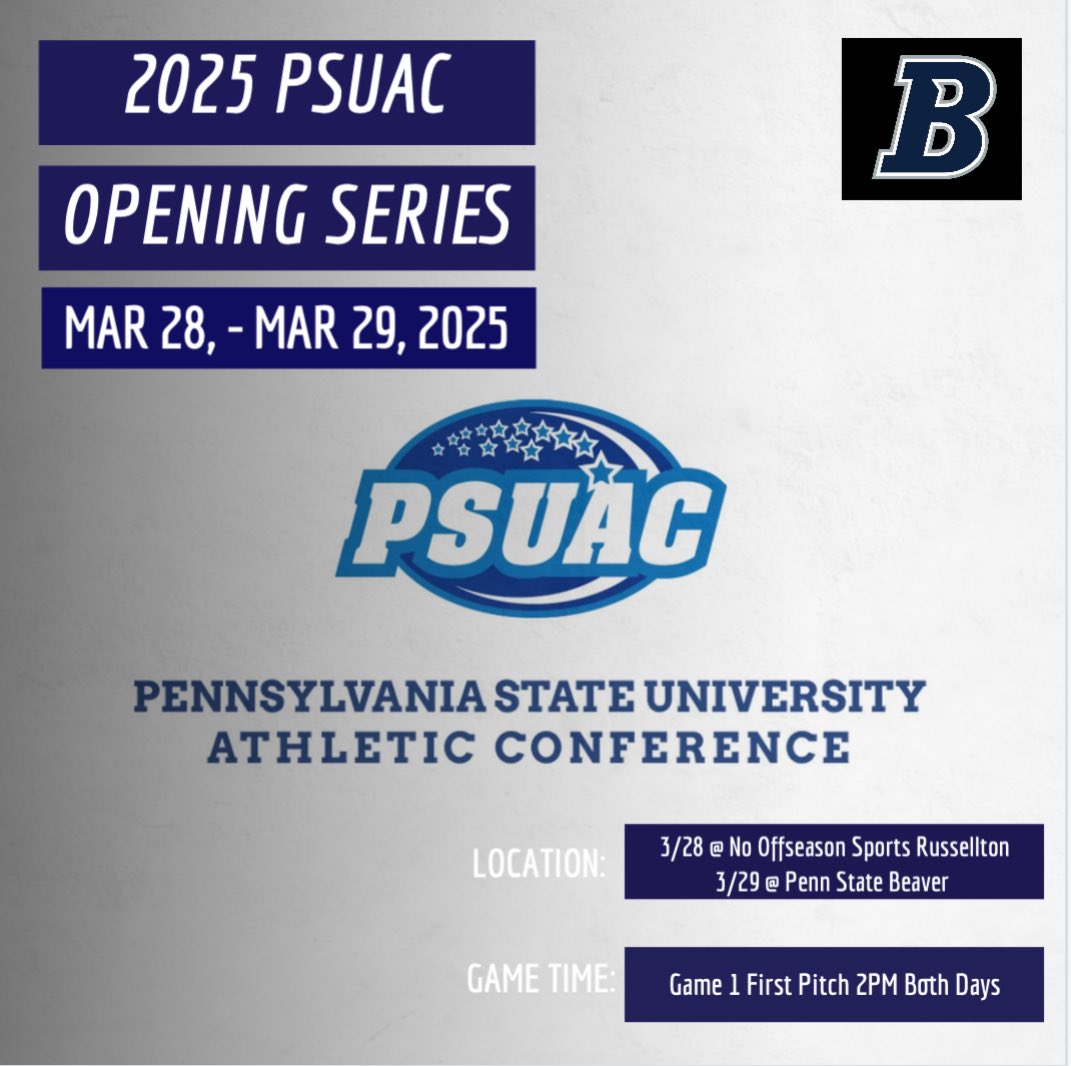 #WeAre excited to kick off PSUAC Conference Play this weekend starting tomorrow when we travel to No Off-season Sports in Russellton for the first two games of our opening series against Penn State New Kensington! We will then play host to New Kensington on Saturday at Home!⚾️