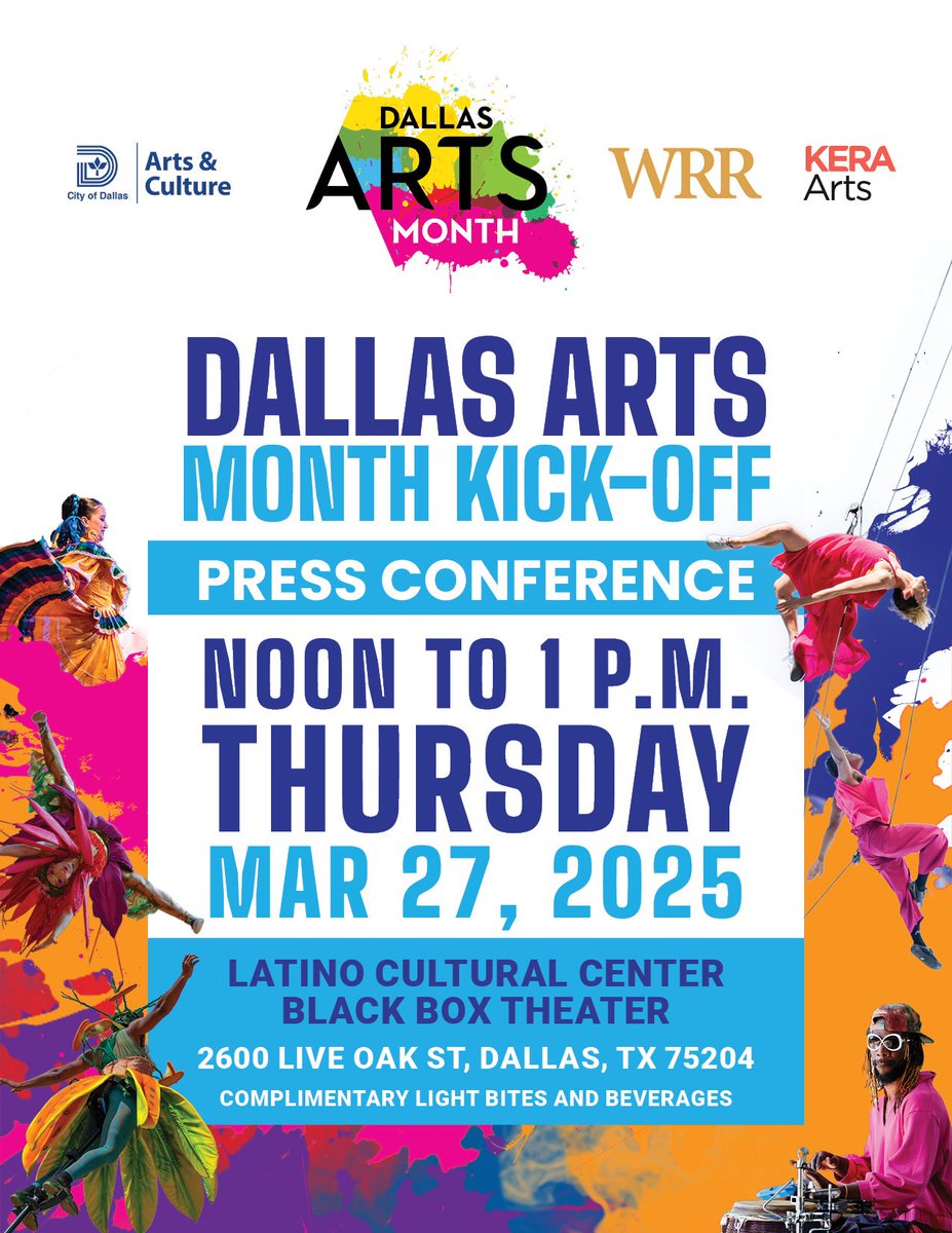I am pleased to join OAC today at the Latino Cultural Center from noon to 1 p.m. as we kick off our 2025 Dallas Arts Month! With performances from OAC's Community Artist Program, and a celebration that will inform and excite you about all the upcoming arts events in the city.