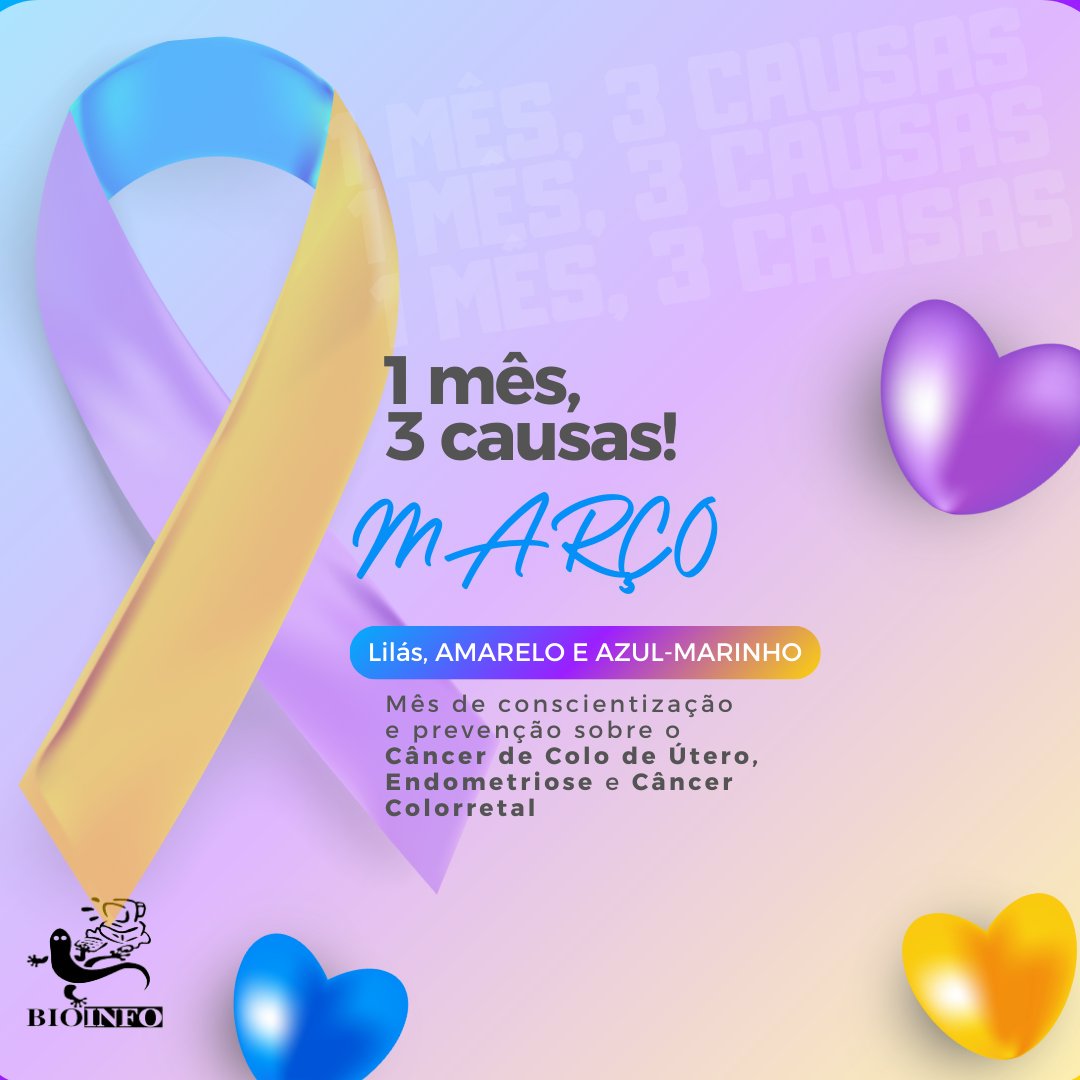 LabInfo_UFRJ's tweet photo. 📷 Março: 1 mês, 3 causas, mais conscientização! 📷📷

Cuidar da saúde é um compromisso diário. Março reforça a importância da prevenção e do diagnóstico precoce do câncer de colo do útero, da endometriose e do câncer colorretal. Informe-se, cuide-se e compartilhe essa mensagem! https://t.co/N4fGUlyjnK