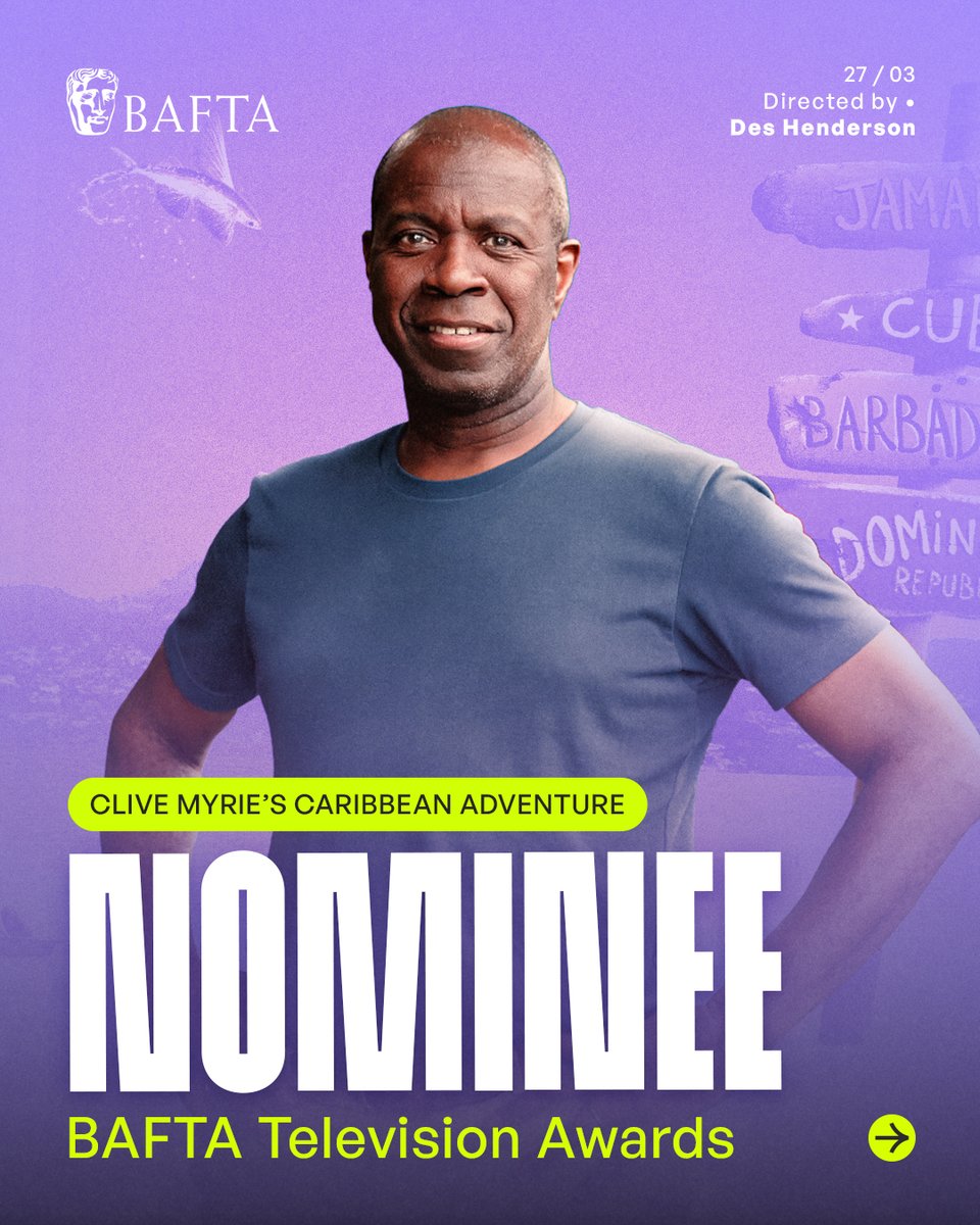 Alleycatstv's tweet photo. HOLY CATNIP! 🐱🏆 We’re up for a @BAFTA! Huge shoutout to the entire Clive Myrie’s Caribbean Adventure crew and of course, our main man @CliveMyrieBBC 🎉

#BAFTA #BAFTA2025 #BAFTATVAwards https://t.co/0PNSnRCiCL