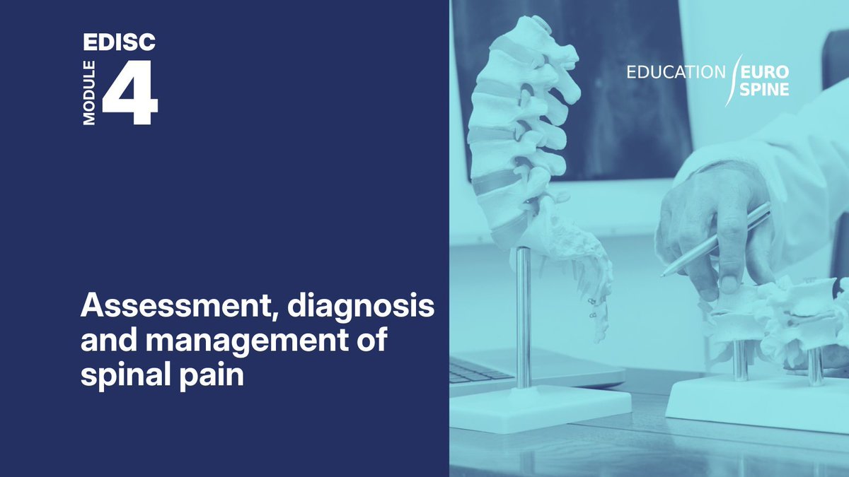 EDISC Module 4! Assessment, Diagnosis &amp; Management of Spinal Pain. Develop your clinical skills with this interactive virtual course. Engage with leading experts &amp; take part in discussions that bridge research &amp; practice. buff.ly/T6MFksZ#SpineC… #SpineResearch