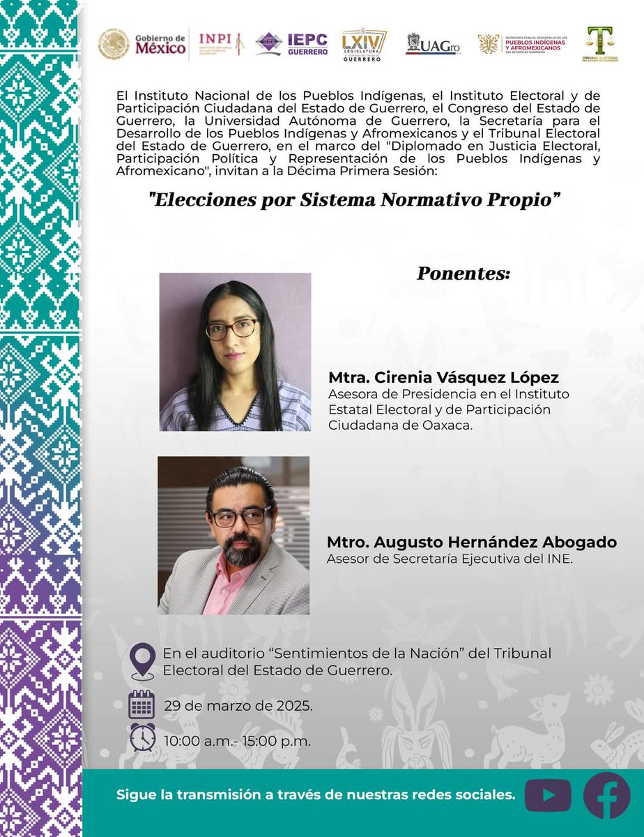 Muy contento por la invitación del <a href="/IEPCGRO/">IEPCGRO</a> y tener la oportunidad de platicar sobre tópicos en torno a los sistemas normativos. Un privilegio compartir espacio con la querida Cirenia Vásquez, brillante socióloga de la hermana república de Putla Villa de Guerrero, Oaxaca
