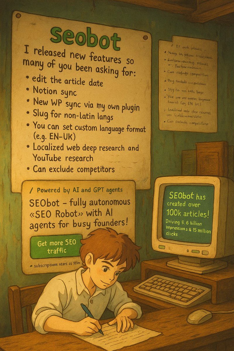 I released new features so many of you been asking for:

> edit the article date
> Notion sync
> New WP sync via my own plugin
> Slug for non latin langs
> You can set custom language format (e.g. EN-UK)
> Localized web deep research and Youtube research
> Can exclude competitors