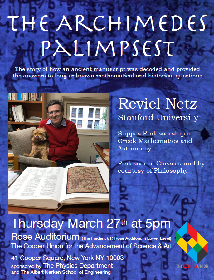 Join Prof. Reviel Netz as he unravels the mystery of the Archimedes Palimpsest—an ancient manuscript decoded to reveal lost mathematical and historical insights! TONIGHT at 5pm! cooper.edu/.../archimedes…...