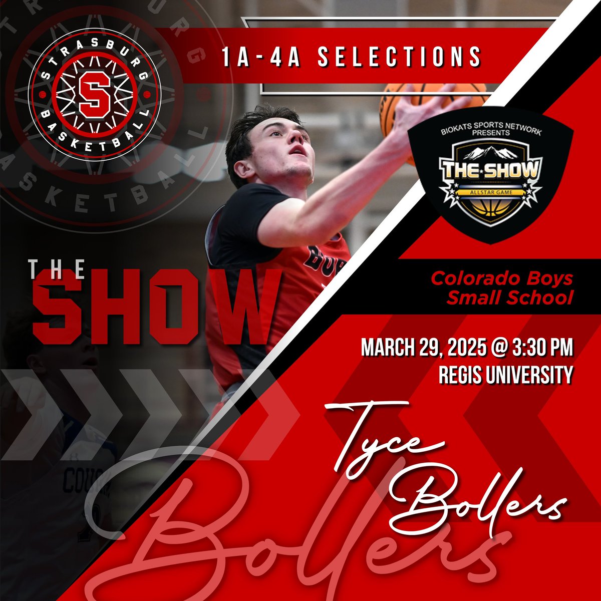 Big Saturday coming up! Congrats to our very own <a href="/T_bollers5/">Tyce Bollers</a> who has been selected to play in “The Show” at 3:30pm @ Regis University. Come show your support! #BurgHoops