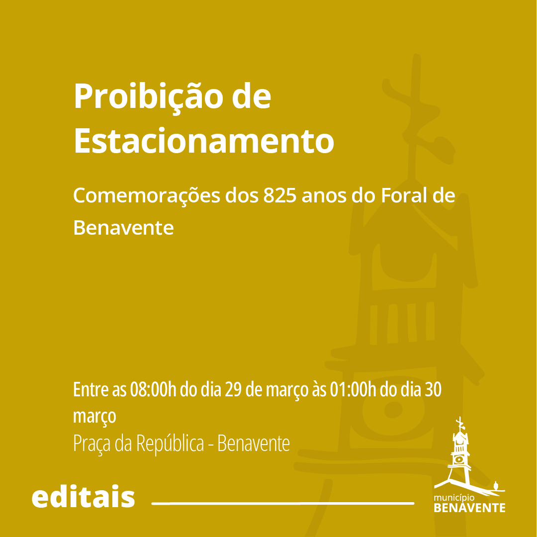 BenaventeCamara's tweet image. ⚠️ Edital - Proibição de estacionamento/ Comemorações do Foral de Benavente
👉 Veja o edital em bit.ly/edital-estacio…
-
#foral #comemorações #estacionamento #proibição #trânsito #municipiodebenavente #benavente #samoracorreia #santoestevao #barrosa