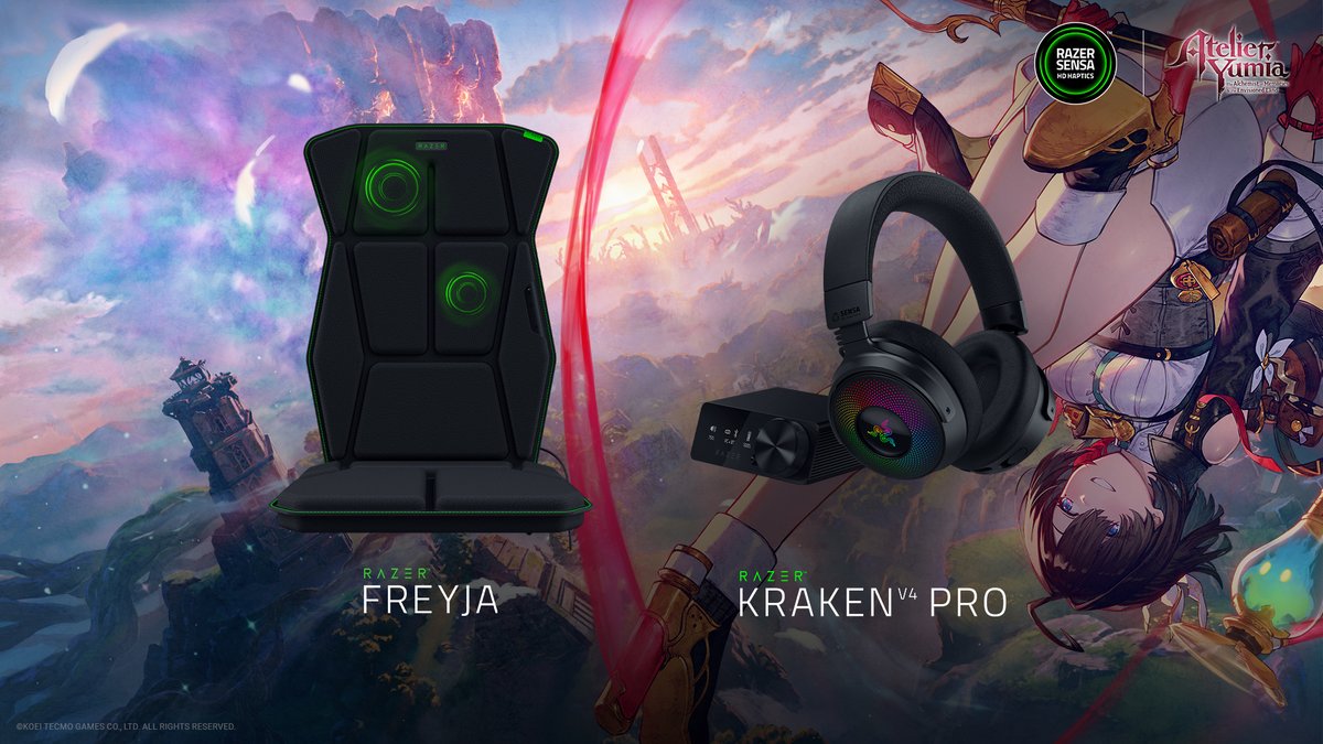 koeitecmoeurope's tweet photo. We’re delighted to share our latest collaboration with @Razer! Be fully immersed in the world of #AtelierYumia with Razer Chroma RGB & Razer Sensa HD Haptics, and feel all combat come to life together with Yumia and her party.
#RazerSensa #RazerFreyja #RazerHeadset #RazerKraken #RazerChroma