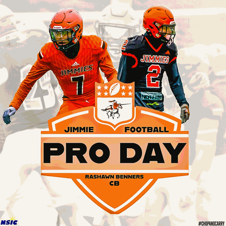 Jamestown Football (@jimmiefootball) on Twitter photo Congrats to <a href="/Ray_b22/">Rashawn Benners</a> for his invite to UND's Pro Day today!
#JimmiePride #ChopAndCarry Congrats to <a href="/Ray_b22/">Rashawn Benners</a> for his invite to UND's Pro Day today!
#JimmiePride #ChopAndCarry