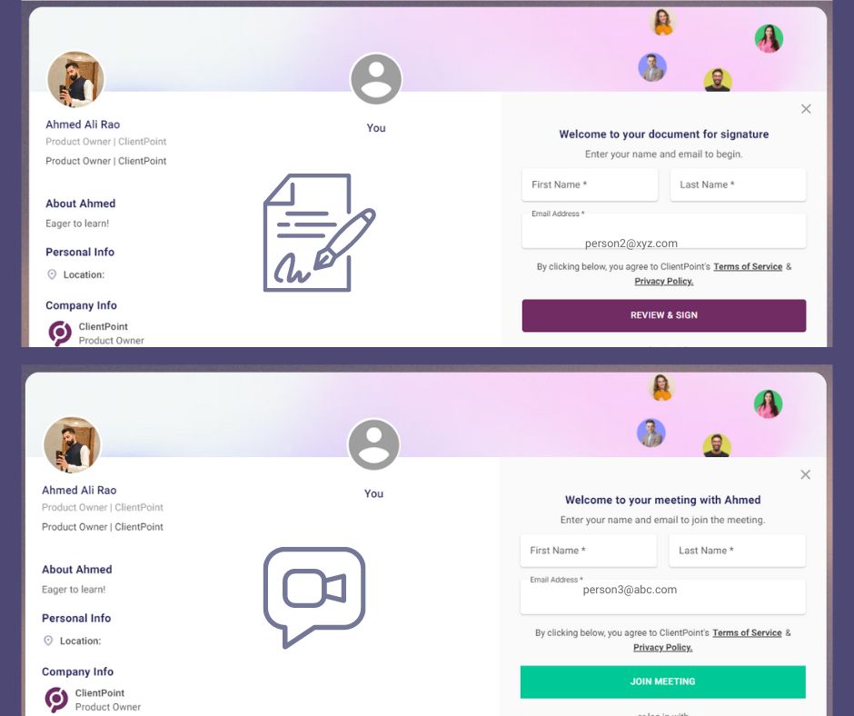 ClientPoint's tweet photo. Simplify #collaboration &amp; document mgt with ClientPoint! After you join up, you can send invites from the platform to non-registered users to #videomeet, access #content, or #signdocuments. 
Learn more about ClientPoint https://t.co/YHq8SrgUan
✨Join FREE https://t.co/7pxjBt23H6 https://t.co/hZV7O15Tgs