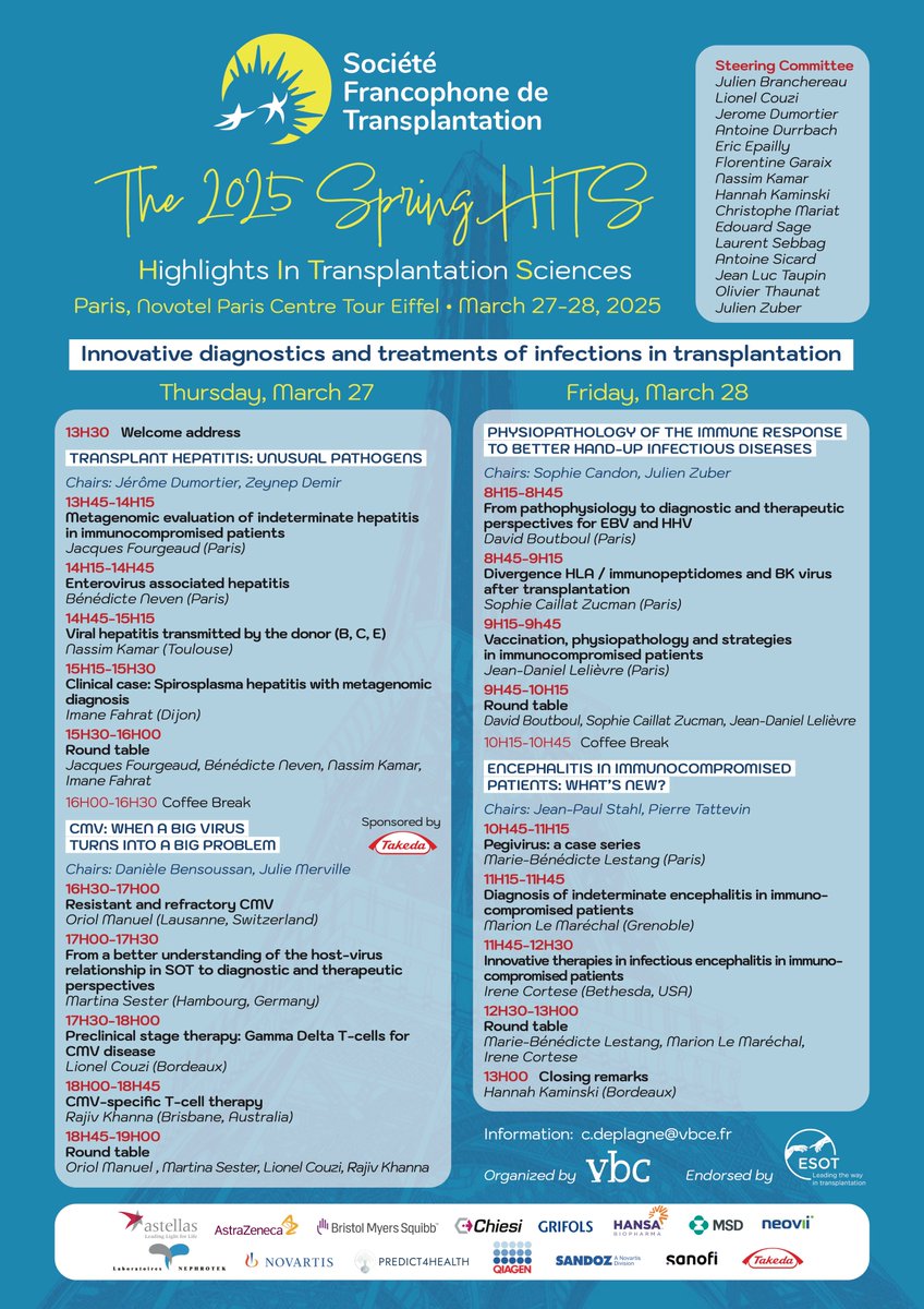 [Colloque] Ouverture de la 2ème édition des Spring HITS (Spring Highlights in Transplantation Sciences) consacrée aux diagnostics &amp; traitements innovants des infections
