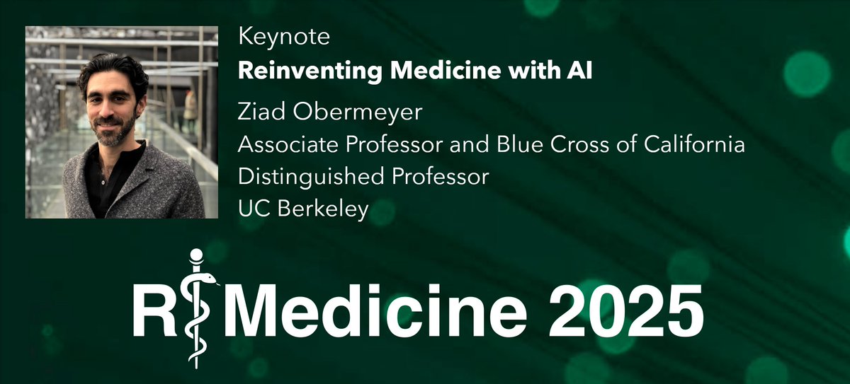 R Consortium (@rconsortium) on Twitter photo R/Medicine 2025 Keynote: Reinventing medicine with AI - Ziad Obermeyer, UC Berkeley - AI as a powerful engine for generating novel empirical observations in real-world data
Early bird pricing still available! Register now! rconsortium.github.io/RMedicine_webs…
#rstats #opensource <a href="/oziadias/">Ziad Obermeyer</a> R/Medicine 2025 Keynote: Reinventing medicine with AI - Ziad Obermeyer, UC Berkeley - AI as a powerful engine for generating novel empirical observations in real-world data
Early bird pricing still available! Register now! rconsortium.github.io/RMedicine_webs…
#rstats #opensource <a href="/oziadias/">Ziad Obermeyer</a>
