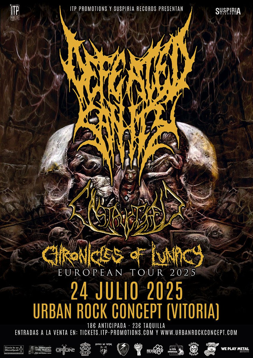 templarioETDM's tweet image. Agenda de conciertos: DEFEATED SANITY + UNSTRUCTURED (24 Julio 2025 - Urban Rock Concept, Vitoria)

#defeatedsanity #unstructured @SuspiriaRecords #itppromotions #deathemetal #brutaldeath
