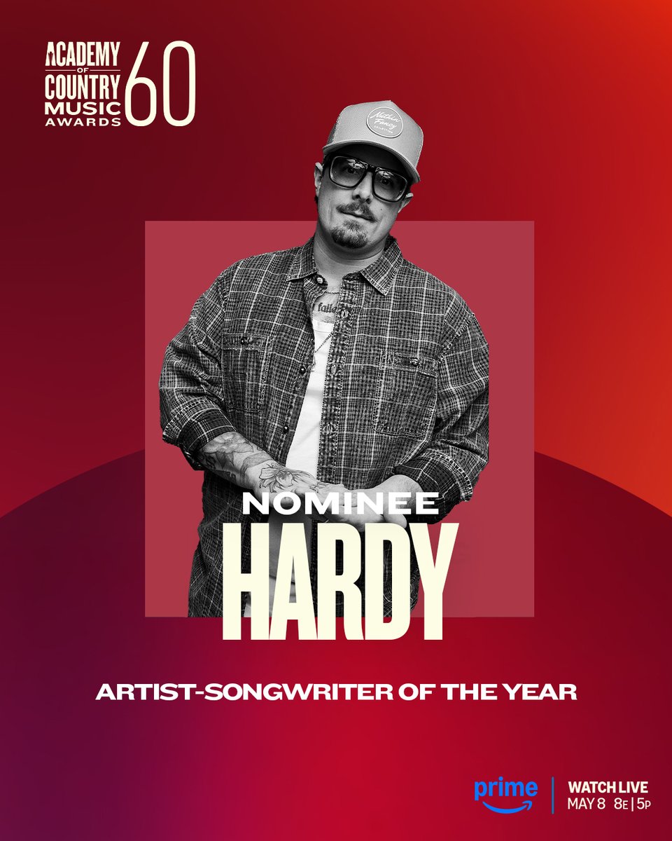 HARDY (@hardymusic) on Twitter photo Honored to be nominated for Artist-Songwriter of the Year at the <a href="/ACMawards/">ACM Awards</a>.
Tune in on Thursday, May 8 at 8e | 5p on <a href="/PrimeVideo/">Prime Video</a>! #ACMawards #ACM60 Honored to be nominated for Artist-Songwriter of the Year at the <a href="/ACMawards/">ACM Awards</a>.
Tune in on Thursday, May 8 at 8e | 5p on <a href="/PrimeVideo/">Prime Video</a>! #ACMawards #ACM60