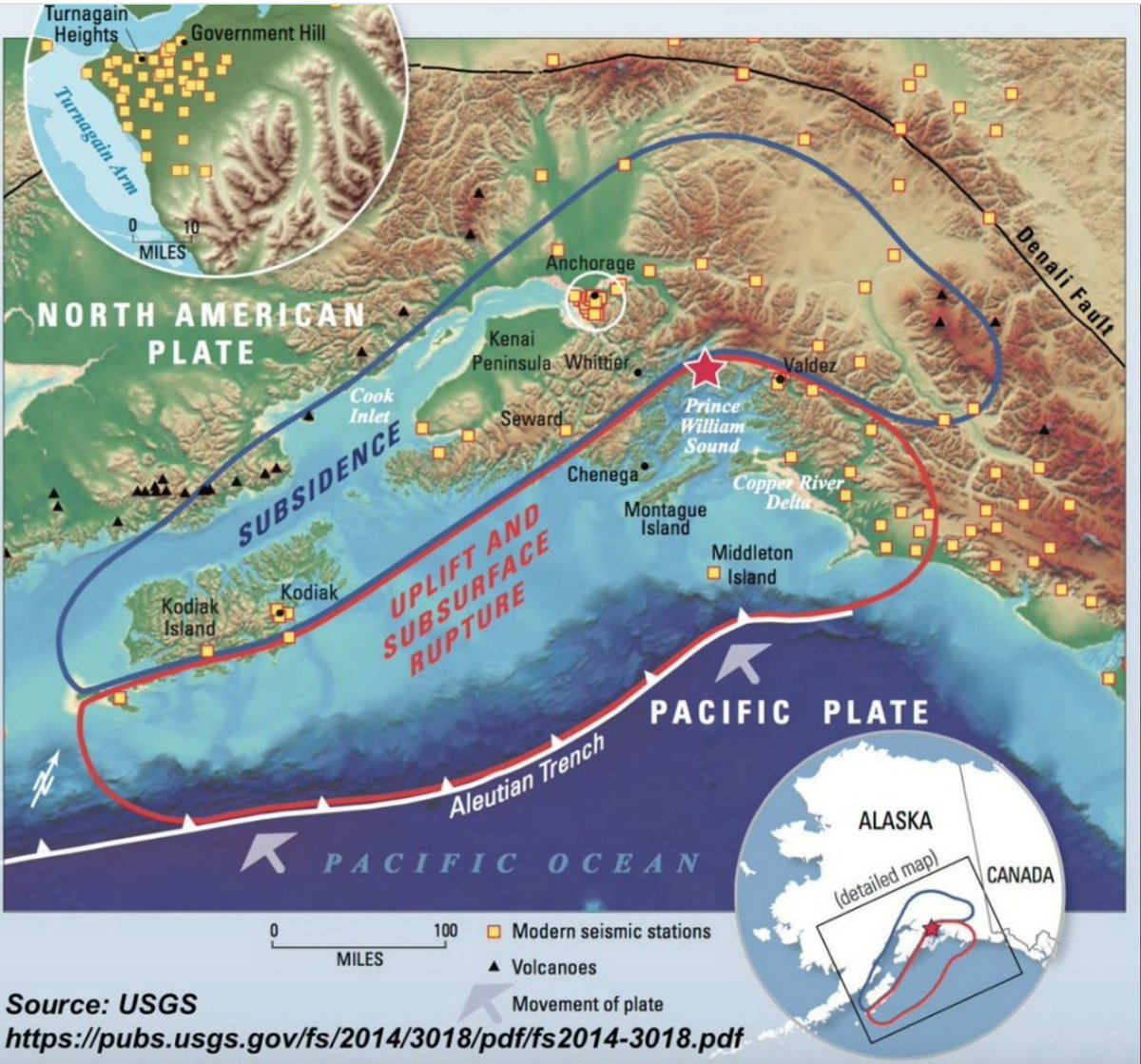 March 27, 1964 - a M9.2 subduction #earthquake struck southern Alaska.  Shaking was felt across much of British Columbia and Yukon and the  resulting tsunami caused damage in some coastal BC communities., image size:1200x1119