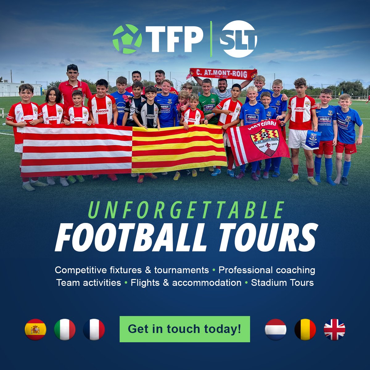 teamfeepay's tweet photo. 🚨 TeamFeePay and @slttours are delighted to extend our partnership, making unforgettable football experiences even more accessible for clubs across the UK in 2025 and beyond. 

Whether your club is looking for a UK-based tour or an overseas football adventure, SLT Tours takes the stress out of organising world-class trips.

✅ Fixtures   ✅ Professional Training sessions
✅ Flights & accommodation    ✅ Team activities

Visit https://t.co/kGWfUGZBBC to find out more and start planning your next football tour!