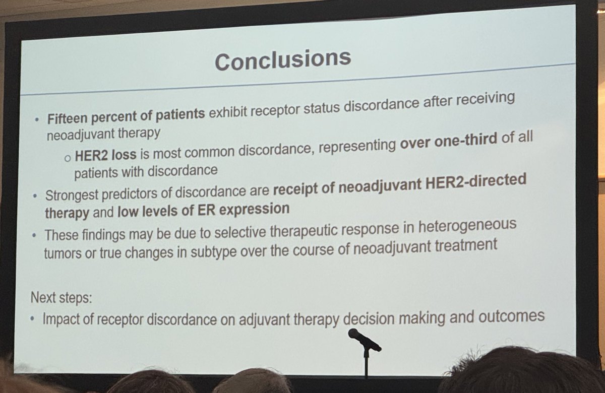 Shruti Zaveri, MD MPH (@shrutizaverimd) on Twitter photo Very interesting findings from <a href="/MSKCancerCenter/">Memorial Sloan Kettering Cancer Center</a> <a href="/AndreaBarrio7/">Andrea Barrio</a> on receptor discordance- nearly 15% patients show receptor discordance after neoadjuvant chemotherapy with Her2 loss as the most common discordance #SSO2025 Very interesting findings from <a href="/MSKCancerCenter/">Memorial Sloan Kettering Cancer Center</a> <a href="/AndreaBarrio7/">Andrea Barrio</a> on receptor discordance- nearly 15% patients show receptor discordance after neoadjuvant chemotherapy with Her2 loss as the most common discordance #SSO2025