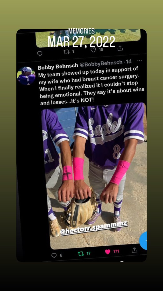 One of my ex-players sent this to me last night. It’s been two years since my wife had breast cancer surgery. The team showed support at a game and I didn’t realize the gesture until before the game…and they say it’s just a game!