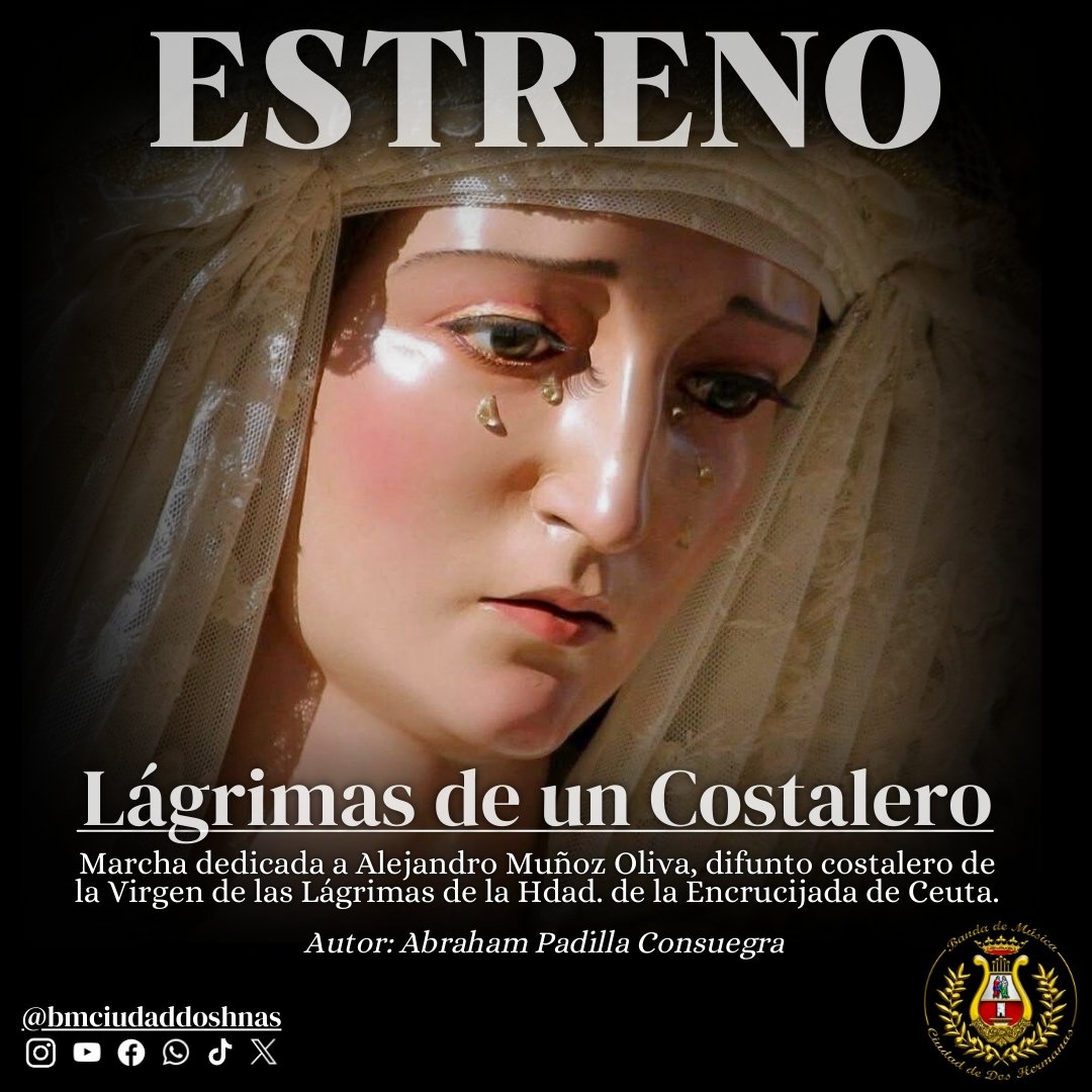🎼 𝗘𝗦𝗧𝗥𝗘𝗡𝗢 | Mañana viernes 21:00h. en el 𝗰𝗼𝗻𝗰𝗶𝗲𝗿𝘁𝗼 que ofreceremos en la 𝗣𝗮𝗿𝗿𝗼𝗾𝘂𝗶𝗮 𝗦𝗮𝗻 𝗝𝗮𝗰𝗶𝗻𝘁𝗼 (Triana, Sevilla) 𝗲𝘀𝘁𝗿𝗲𝗻𝗮𝗿𝗲𝗺𝗼𝘀 "𝐋𝐚́𝐠𝐫𝐢𝐦𝐚𝐬 𝐝𝐞 𝐮𝐧 𝐂𝐨𝐬𝐭𝐚𝐥𝐞𝐫𝐨", compuesta por <a href="/AbrahamPadiCons/">Abraham Padilla Consuegra</a>  ✍🏼

📲 #SuenaDosHermanas