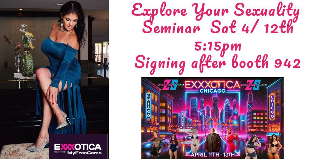 SweetblueCJ's tweet photo. Seminar Explore Your Sexuality Saturday April 12th @5:15PM then signing @zaragossaStudios booth 942 #ExxxoticaExpo #Chicago https://t.co/R2HbRtpO6j