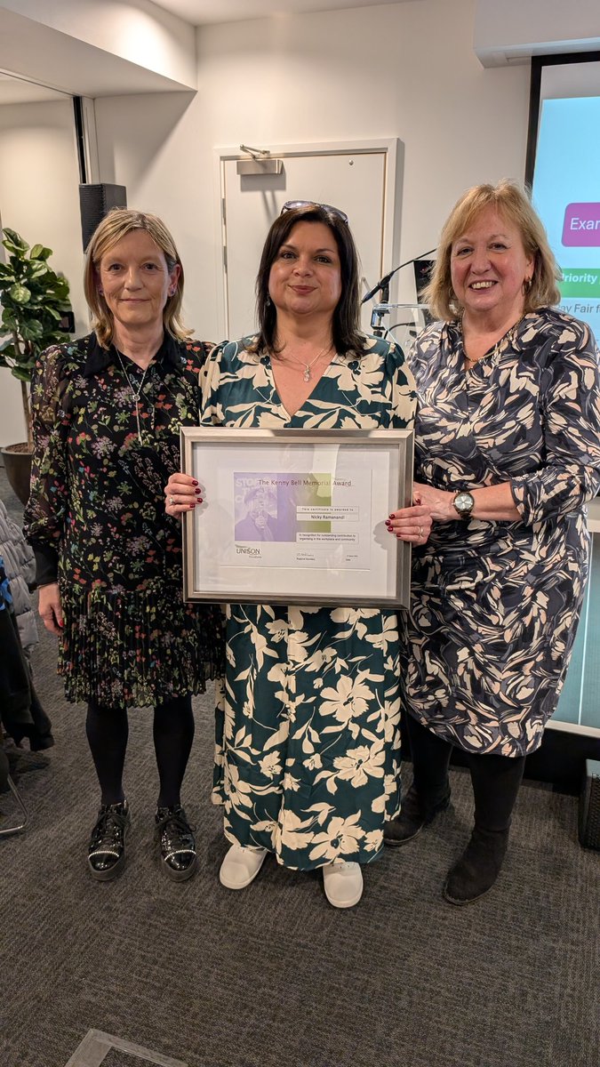 UNISON Northern (@northernunison) on Twitter photo The second award goes to Nicky Ramanandi for all her work whilst being the UNISON Northern Regional Convenor.
Nicky will be missed and we want to wish her the best of luck in her new role. The second award goes to Nicky Ramanandi for all her work whilst being the UNISON Northern Regional Convenor.
Nicky will be missed and we want to wish her the best of luck in her new role.