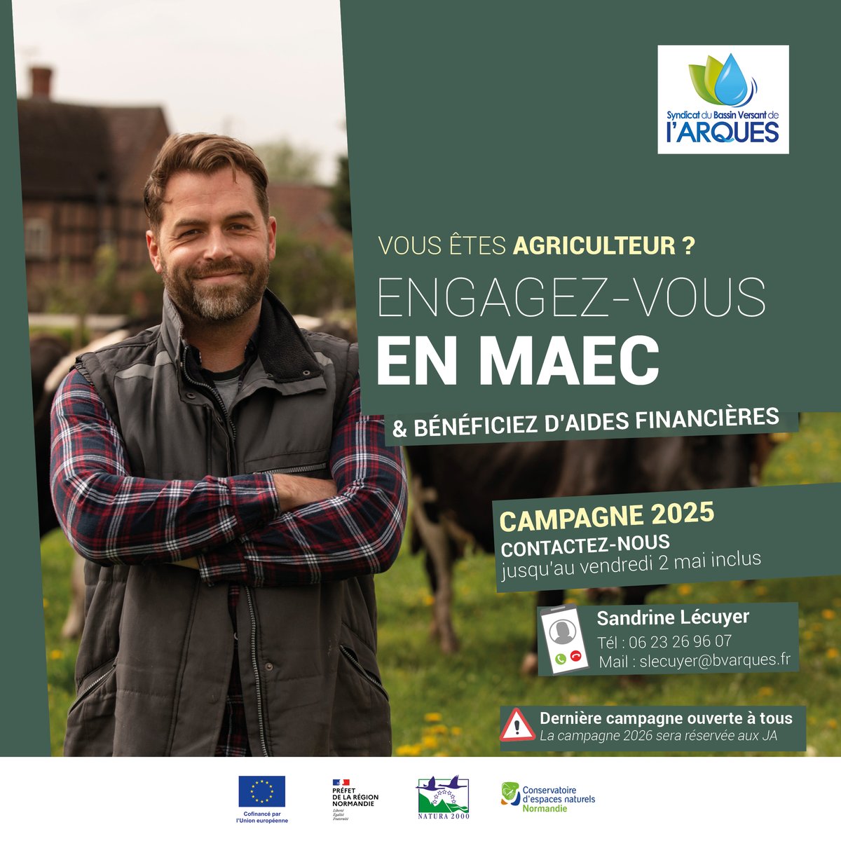 #agriculturedurable. MAEC 2025, la campagne est lancée ! 
Vous êtes agriculteur et souhaitez valoriser vos pratiques favorables à l’environnement ?
Engagez-vous en MAEC, on vous accompagne !

Contactez Sandrine LECUYER, avant le 2 mai : 
06 23 26 96 07 ; slecuyer@bvarques.fr