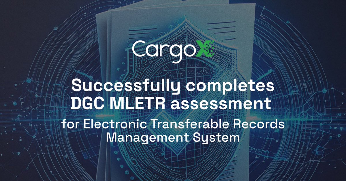 CargoX is now DGC-verified, ensuring our platform meets UNCITRAL MLETR standards for electronic trade documents. ✅ Secure, compliant, and ready for global digital trade! 

Read more → cargox.io/content-hub/ca…

#DigitalTrade #MLETR #DGC #Blockchain #TradeCompliance #Paperless