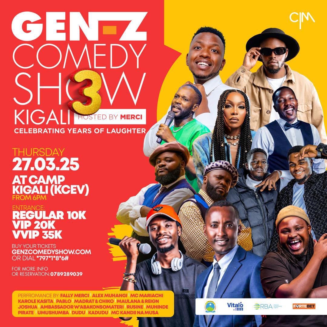 ArtRwanda - Ubuhanzi (@ubuhanzirw) on Twitter photo Celebration time!
Three years ago, <a href="/MerciNdaruhutse/">fallymerci</a>, one of our #ArtRwandaUbuhanzi alumni, started the <a href="/gen_zcomedyshow/">GEN-Z COMEDY SHOW</a>, bringing Rwandans together for good vibes and big laughs!
Let's join him today, 6 PM at Camp Kigali.
Don't miss out; Laughter is guaranteed!
#FacesOfImbuto Celebration time!
Three years ago, <a href="/MerciNdaruhutse/">fallymerci</a>, one of our #ArtRwandaUbuhanzi alumni, started the <a href="/gen_zcomedyshow/">GEN-Z COMEDY SHOW</a>, bringing Rwandans together for good vibes and big laughs!
Let's join him today, 6 PM at Camp Kigali.
Don't miss out; Laughter is guaranteed!
#FacesOfImbuto
