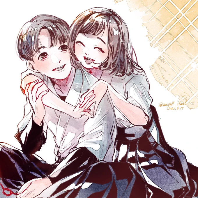 #弓道 弓道のイラストを描き始めた頃にリクエストをもらって描いた似顔絵。袴の構造を理解するきっかけになった。この頃の絵柄よかったな… #上手いとか下手とかそういうのは関係なく自分が気に入っている絵