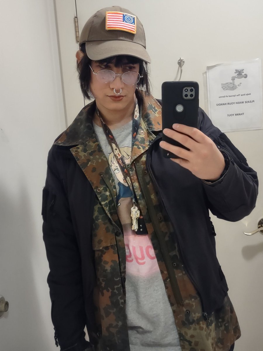 -34 star union flag to support the civil war's Winning Team 😈
-flecktarn camo of a modern Germany that just beat the fascist AFD in the polls

These "patriotic" looking visual mixed signals and normalizing being mixed race and queer in rural spaces is good actually