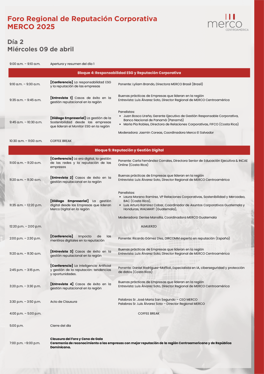mercoranking's tweet photo. 📢 Foro Regional de #Reputación Corporativa #MERCO 2025

📅 Desde MERCO #Centroamérica anunciamos el #programa completo del evento que tendrá lugar durante los días 8 y 9 de abril en San José, #CostaRica.

📩 Ya disponible el link de inscripción:

https://t.co/iWimEgXJM5 https://t.co/5Jbs1IVt0s