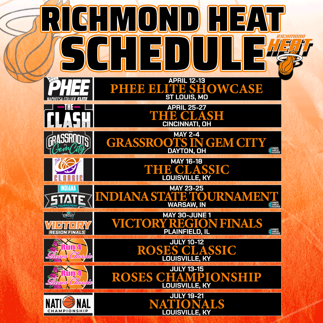 Richmond Heat is looking for a few 9th, 10th and 11th Grade players if you are interested please contact Rob Clark 859-302-4362 or email clark33robert@gmail.com below is copy of schedule.