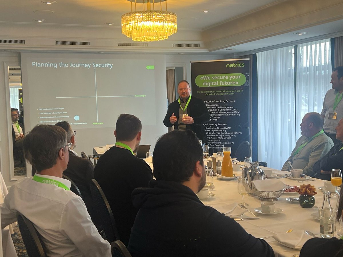 NetricsAg's tweet photo. Nach dem erfolgreichen Cybersecurity Breakfast 🔐 in Bern war auch unser Event in Zürich ein voller Erfolg! Pascal Leuenberger (F. Preisig AG) und unsere Expterten gaben spannende Einblicke in einen echten Cyberangriff – und wie man solche Bedrohungen erfolgreich meistert🔥. https://t.co/70fdBK0BgR