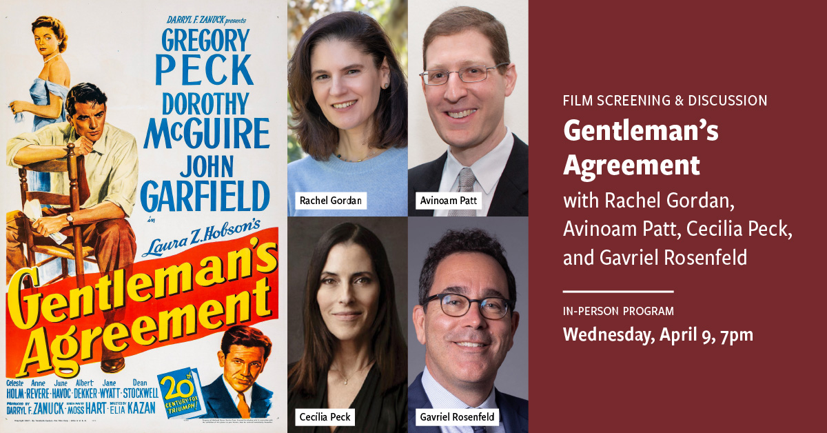 Center for Jewish History (@cjewishhistory) on Twitter photo Join us for a screening! Gregory Peck stars as Philip Green, a writer who poses as Jewish to expose antisemitism in America—only to face bigotry firsthand. Followed by a conversation with Rachel Gordan, Avinoam Patt, <a href="/ceciliapeck/">Cecilia Peck (she/her)</a> , & <a href="/gavrielrosenfe2/">gavriel rosenfeld</a>. bit.ly/3Y1aQJM Join us for a screening! Gregory Peck stars as Philip Green, a writer who poses as Jewish to expose antisemitism in America—only to face bigotry firsthand. Followed by a conversation with Rachel Gordan, Avinoam Patt, <a href="/ceciliapeck/">Cecilia Peck (she/her)</a> , & <a href="/gavrielrosenfe2/">gavriel rosenfeld</a>. bit.ly/3Y1aQJM